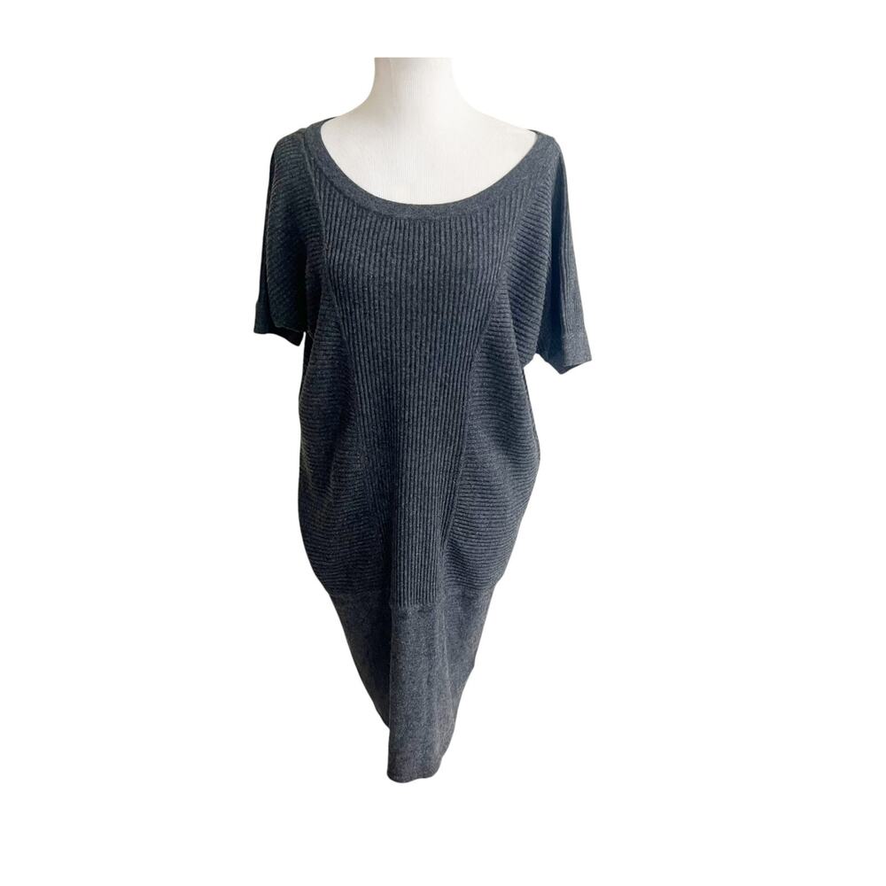 Banana Republic Tunic Sweater Dress Women's XL Charcoal Wool Ribbed Scoop Neck